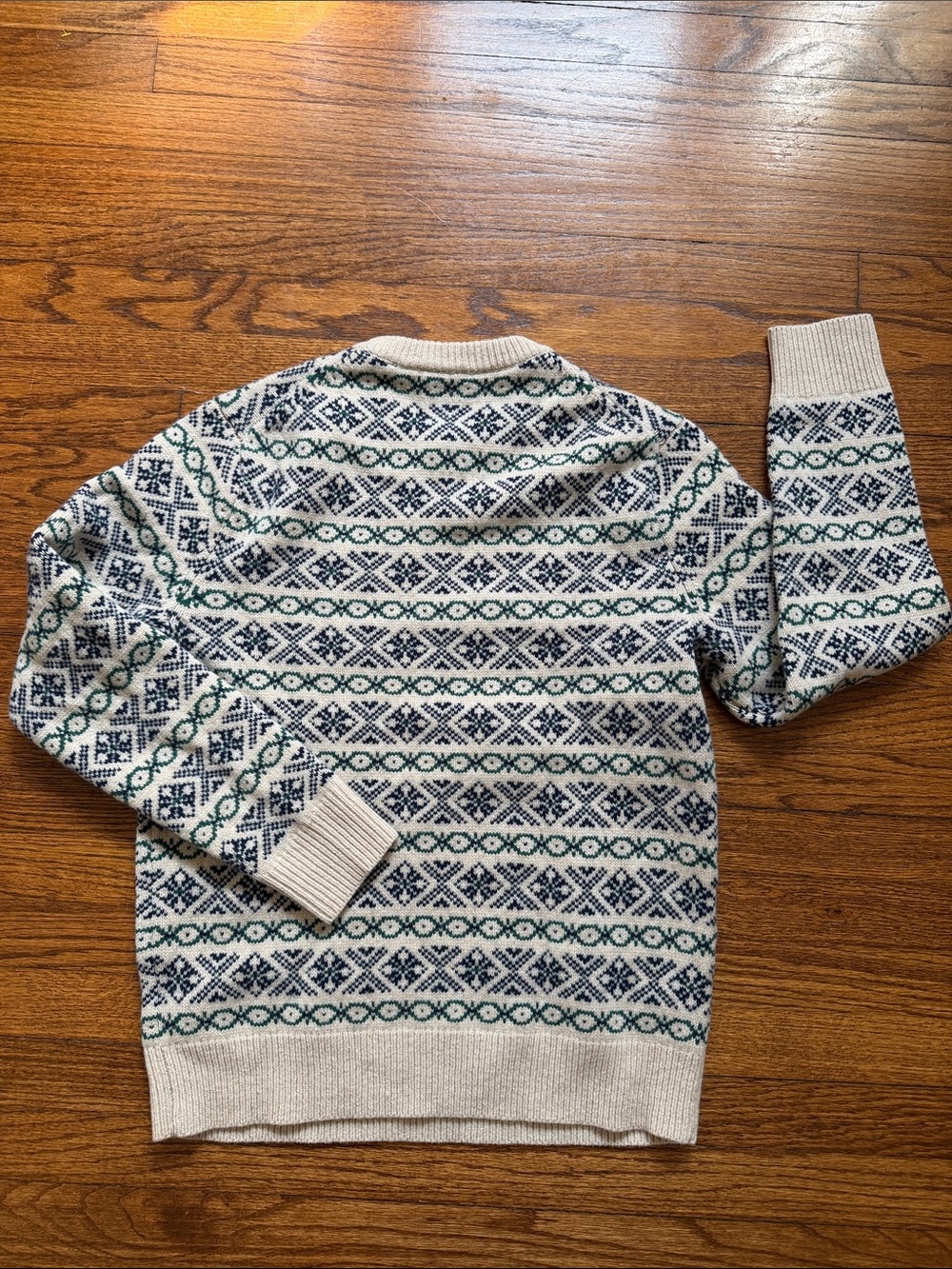 J.Crew Fair Isle Nordic Crewneck Sweater Cream Navy Green Wool Blend Size M - Picture 7 of 7